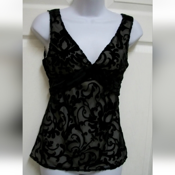 TAPEMEASURE BLACK VELVET BURNOUT VERSATILE LONG TIE SASH SLEEVELESS TOP 6 - Picture 3 of 11